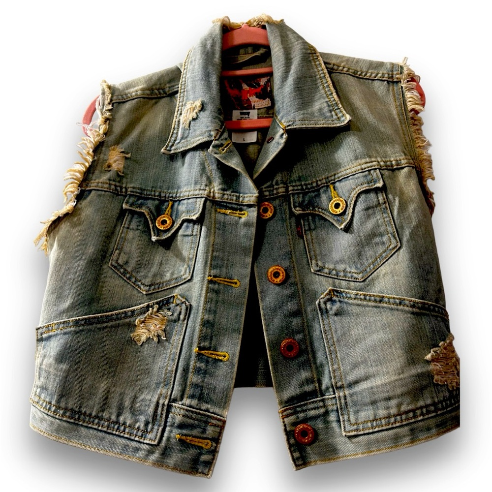 Levi Jean vest with just a hint of black in color